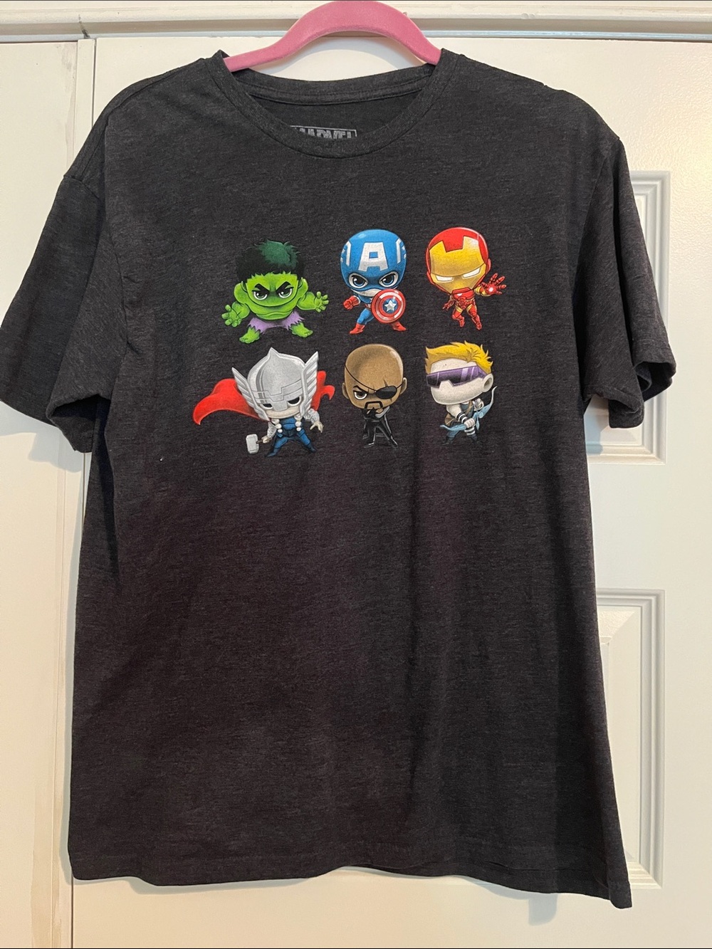 Marvel Avengers Chibi‎ Graphic Tee Black T-Shirt Mens Large Superhero Comics